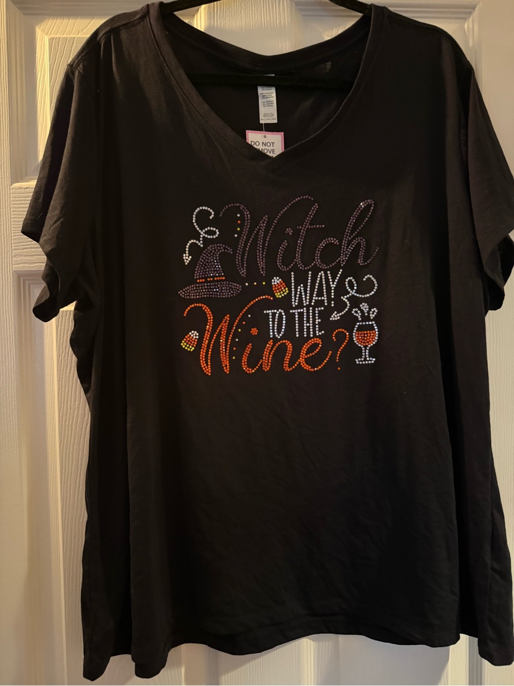 & Other Stories Black Short Sleeve Tee with Halloween Rhinestone Wine Design